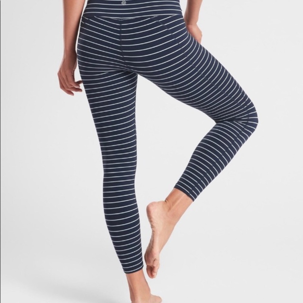 Athleta Size S Blue Salutation Stripe 7/8 Leggings